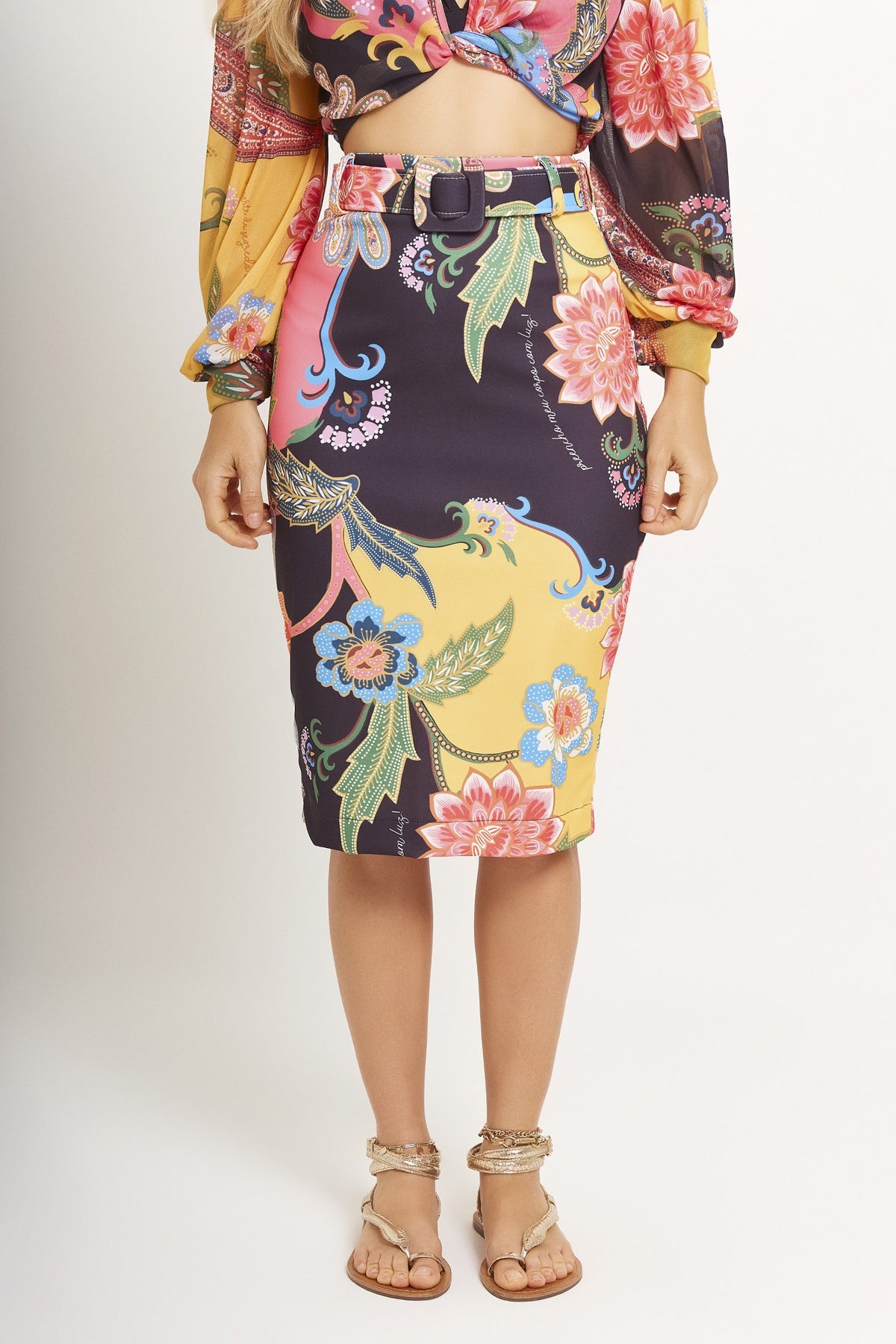 Saia Midi Flor Da Noite Leli Correia